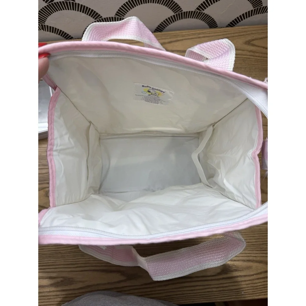Vtg Peanuts Baby Snoopy Light Pink White Diaper Bottle‎ Bag Vinyl Clean 11